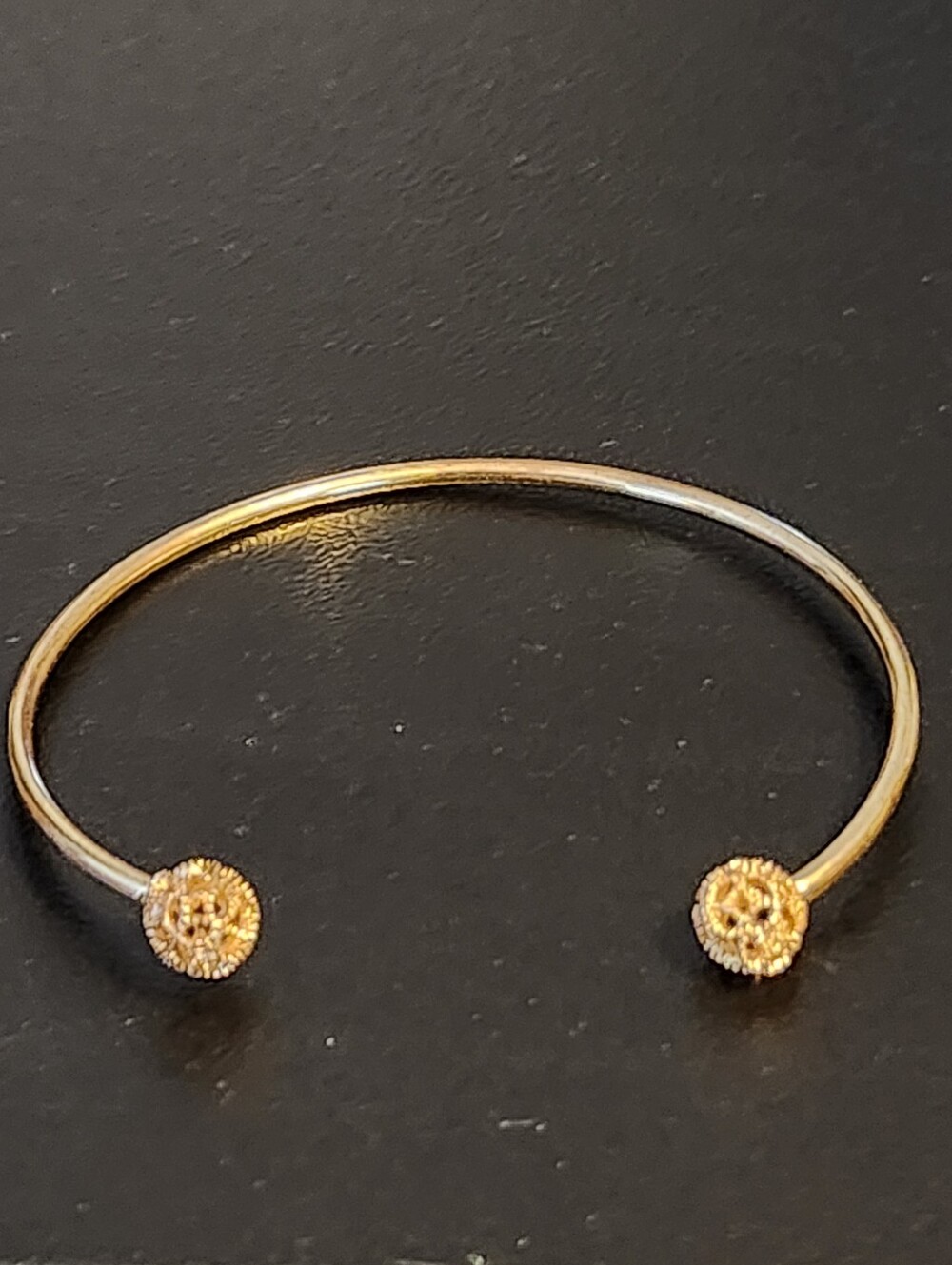 Gold Tone Open Cuff Bracelet with Crystal End Caps